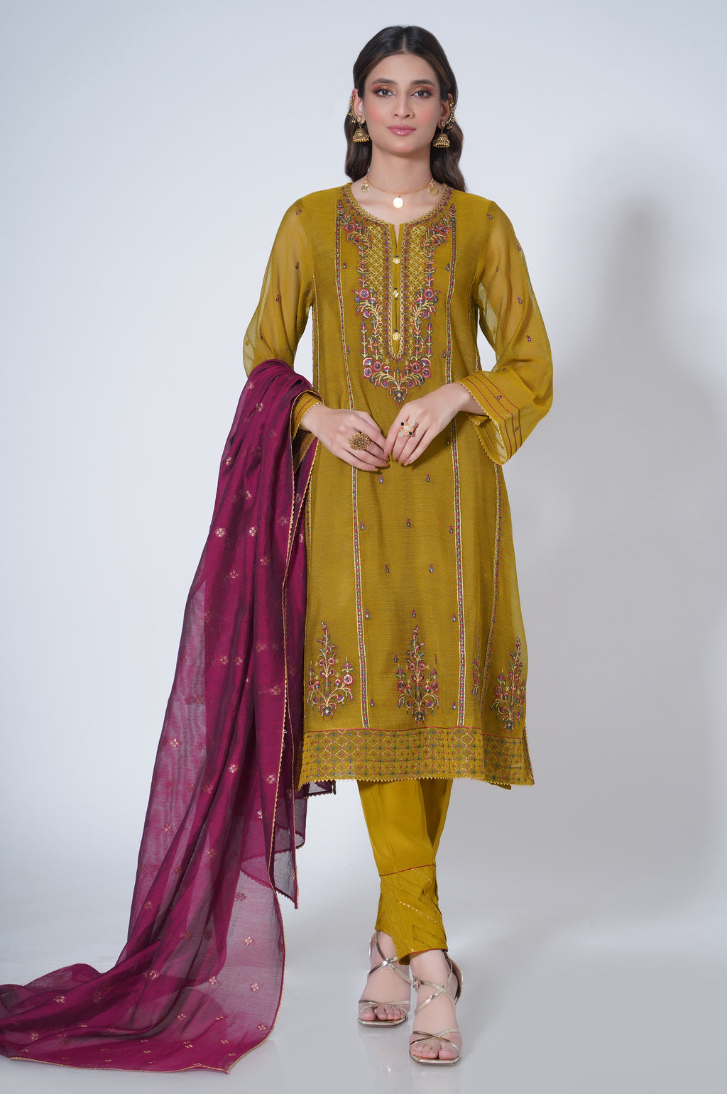 3 Piece Unstitched Embroidered Khadi Net Suit