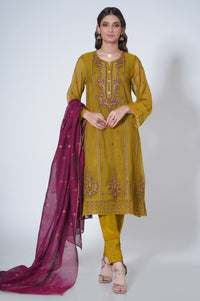 3 Piece Unstitched Embroidered Khadi Net Suit