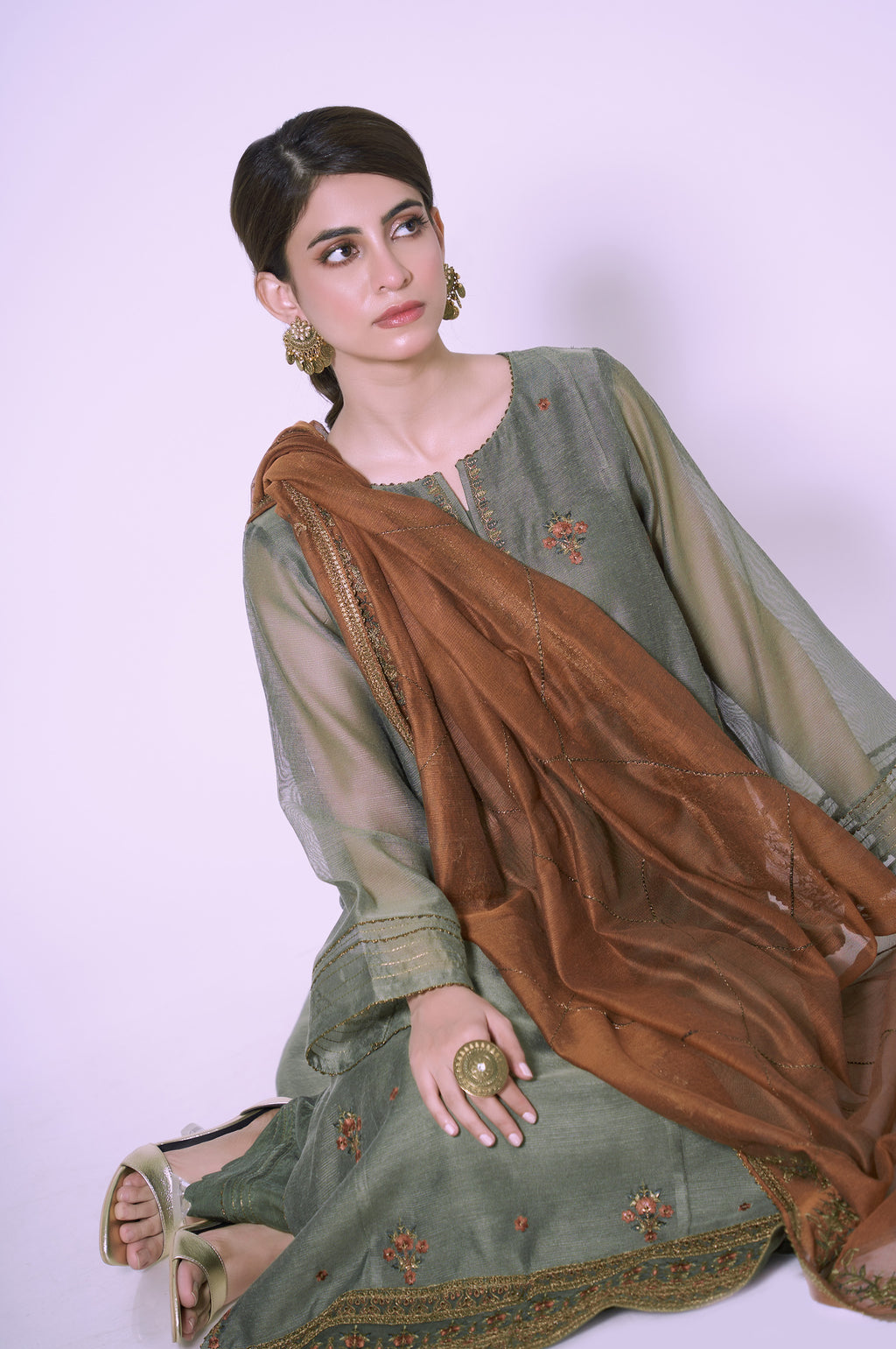 3 Piece Unstitched Embroidered Khadi Net Suit