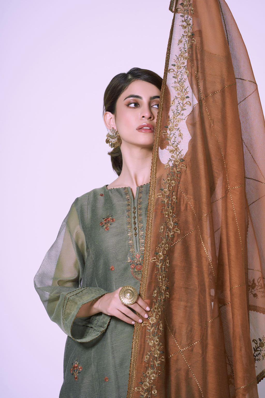 3 Piece Unstitched Embroidered Khadi Net Suit