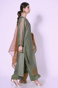 3 Piece Unstitched Embroidered Khadi Net Suit