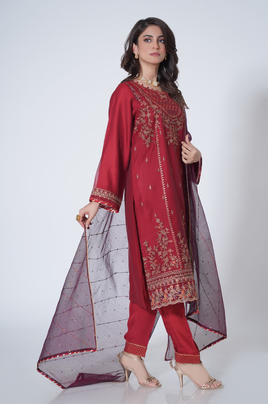 3 Piece Unstitched Embroidered Khaadi Net Suit