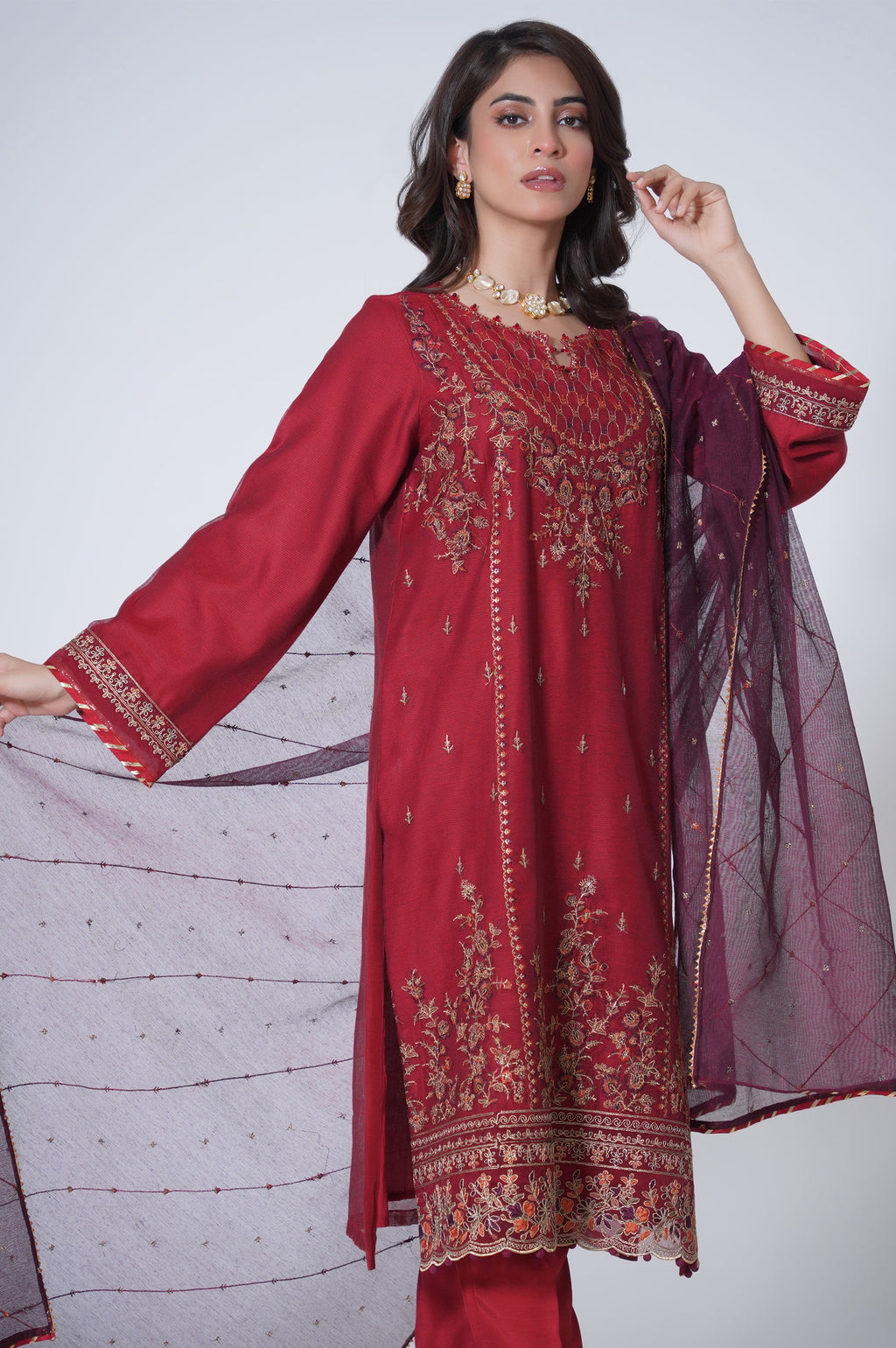 3 Piece Unstitched Embroidered Khaadi Net Suit