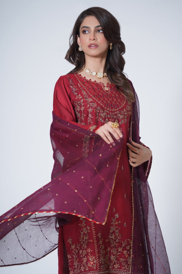 3 Piece Unstitched Embroidered Khaadi Net Suit