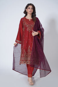 3 Piece Unstitched Embroidered Khaadi Net Suit