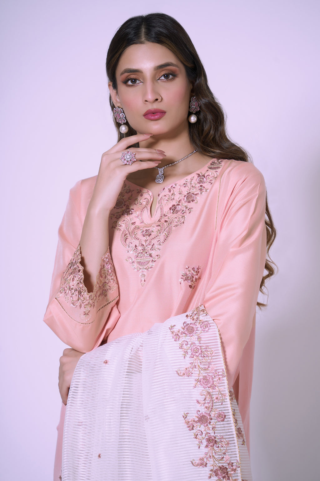 3 Piece Unstitched Embroidered Cotton Silk Suit
