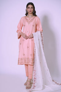 3 Piece Unstitched Embroidered Cotton Silk Suit