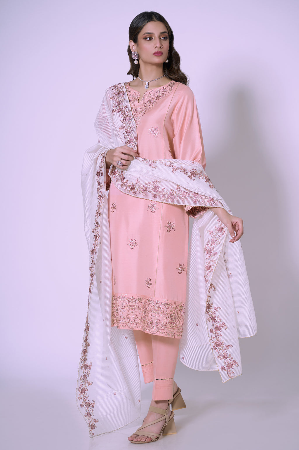 3 Piece Unstitched Embroidered Cotton Silk Suit