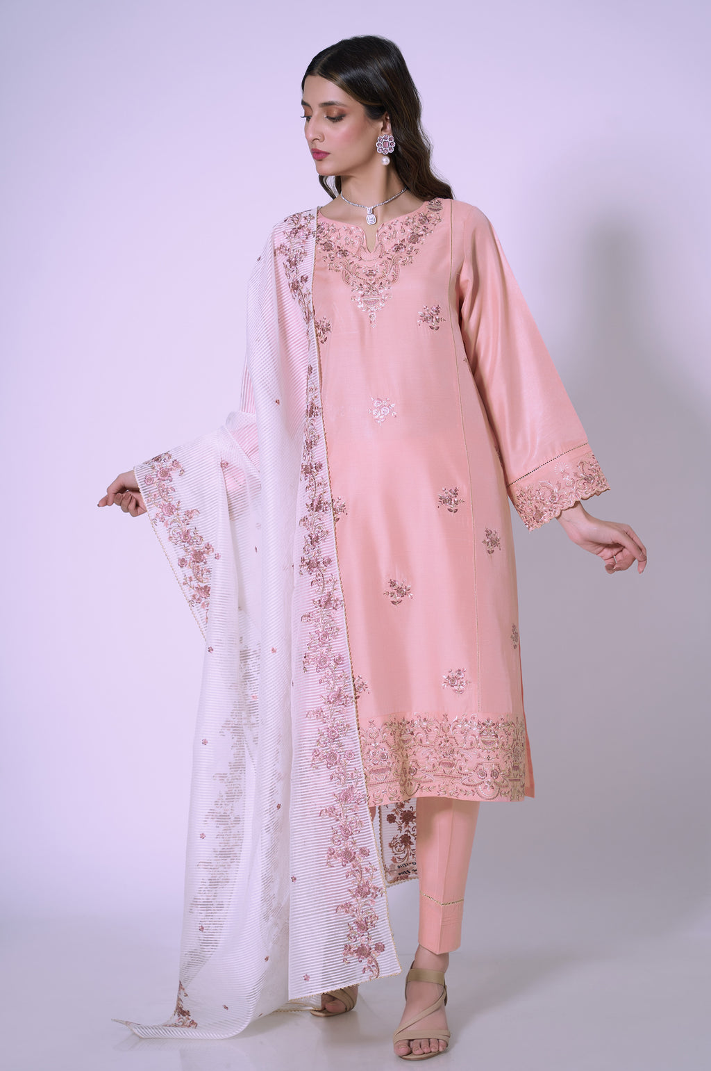 3 Piece Unstitched Embroidered Cotton Silk Suit
