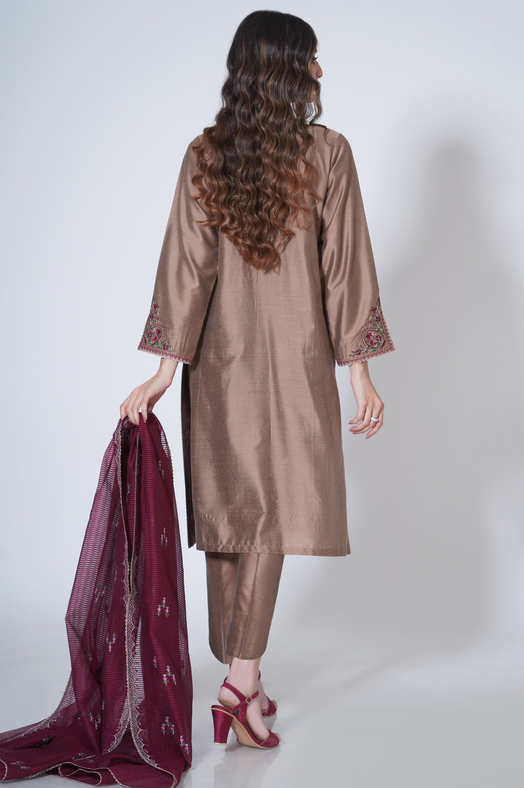 3 Piece Unstitched Embroidered Cotton silk Suit