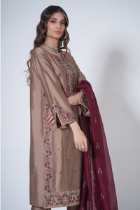 3 Piece Unstitched Embroidered Cotton silk Suit