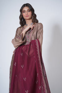 3 Piece Unstitched Embroidered Cotton silk Suit