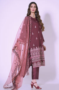3 Piece Unstitched Embroidered Cotton silk Suit
