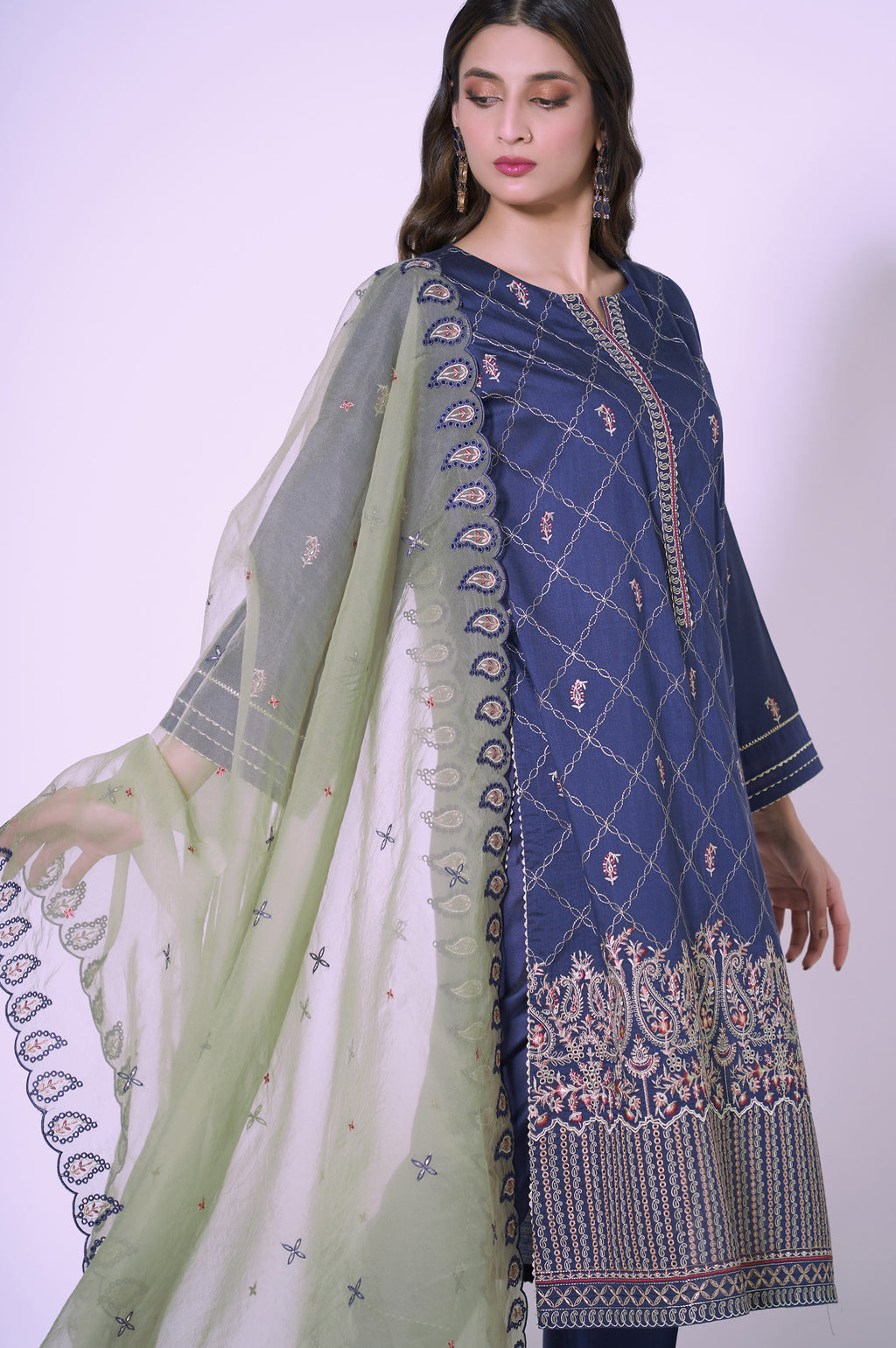 3 Piece Unstitched Embroidered Cotton silk Suit
