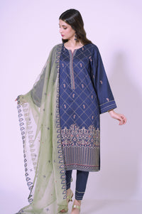 3 Piece Unstitched Embroidered Cotton silk Suit