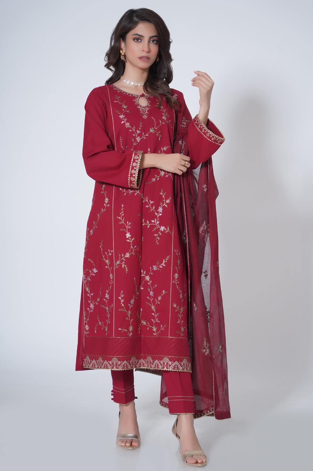 3 Piece Unstitched Embroidered Cambric Suit