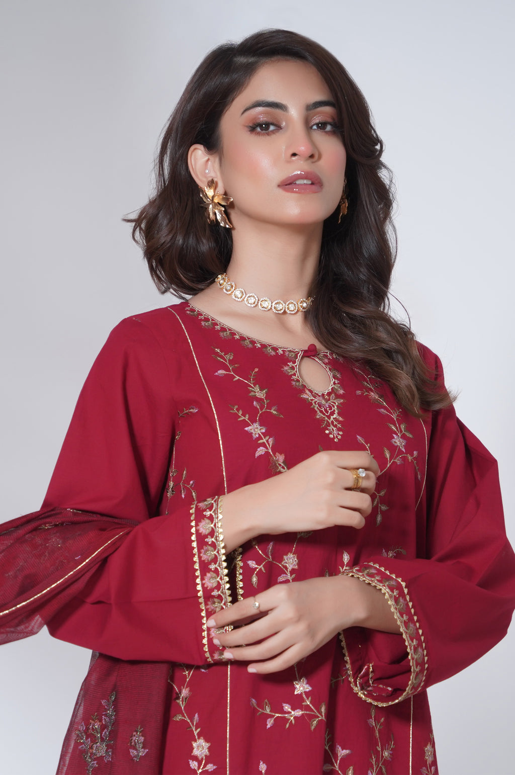 3 Piece Unstitched Embroidered Cambric Suit