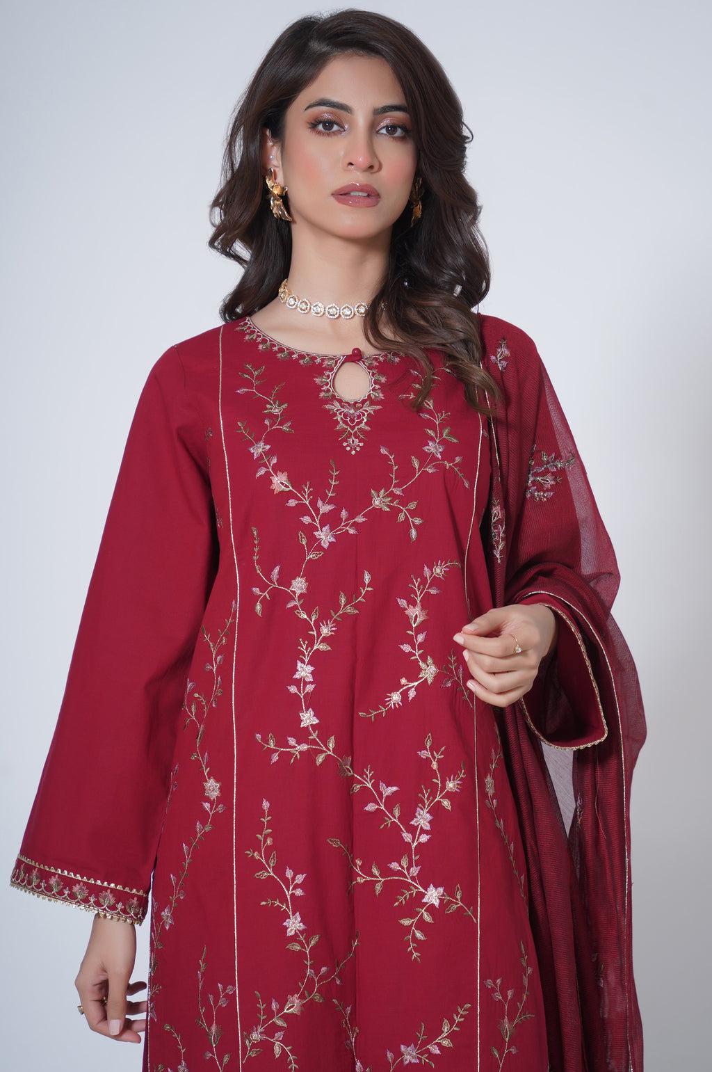 3 Piece Unstitched Embroidered Cambric Suit