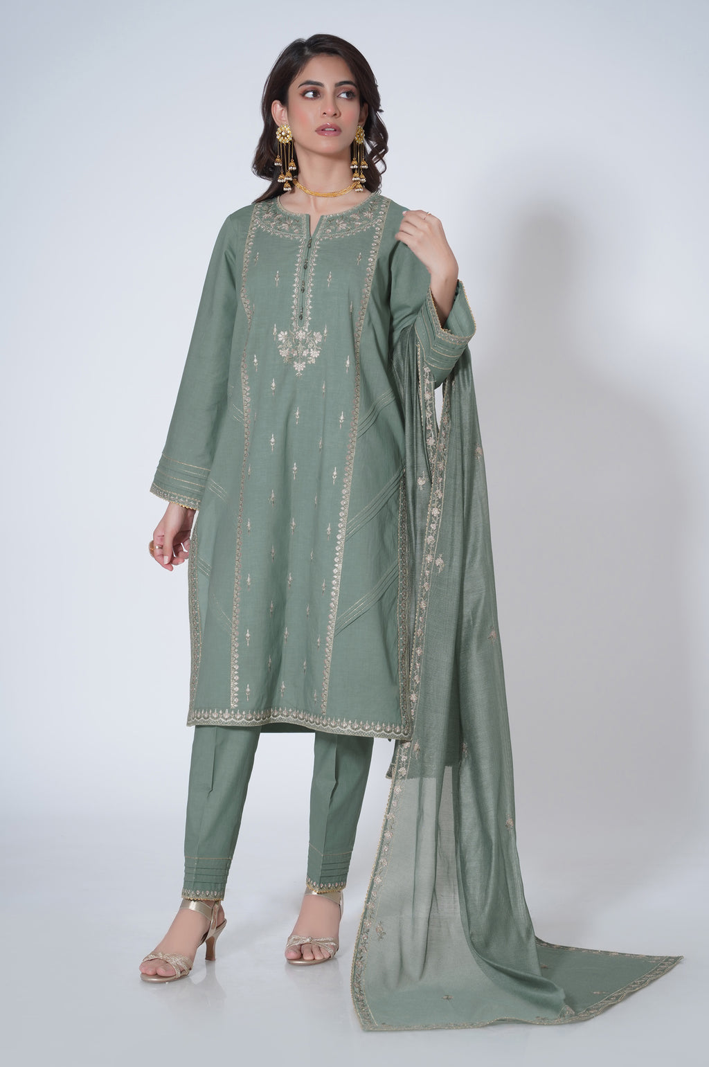 3 Piece Unstitched Embroidered Cambric Suit