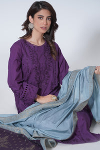 3 Piece Unstitched Embroidered Cotton Slub Suit