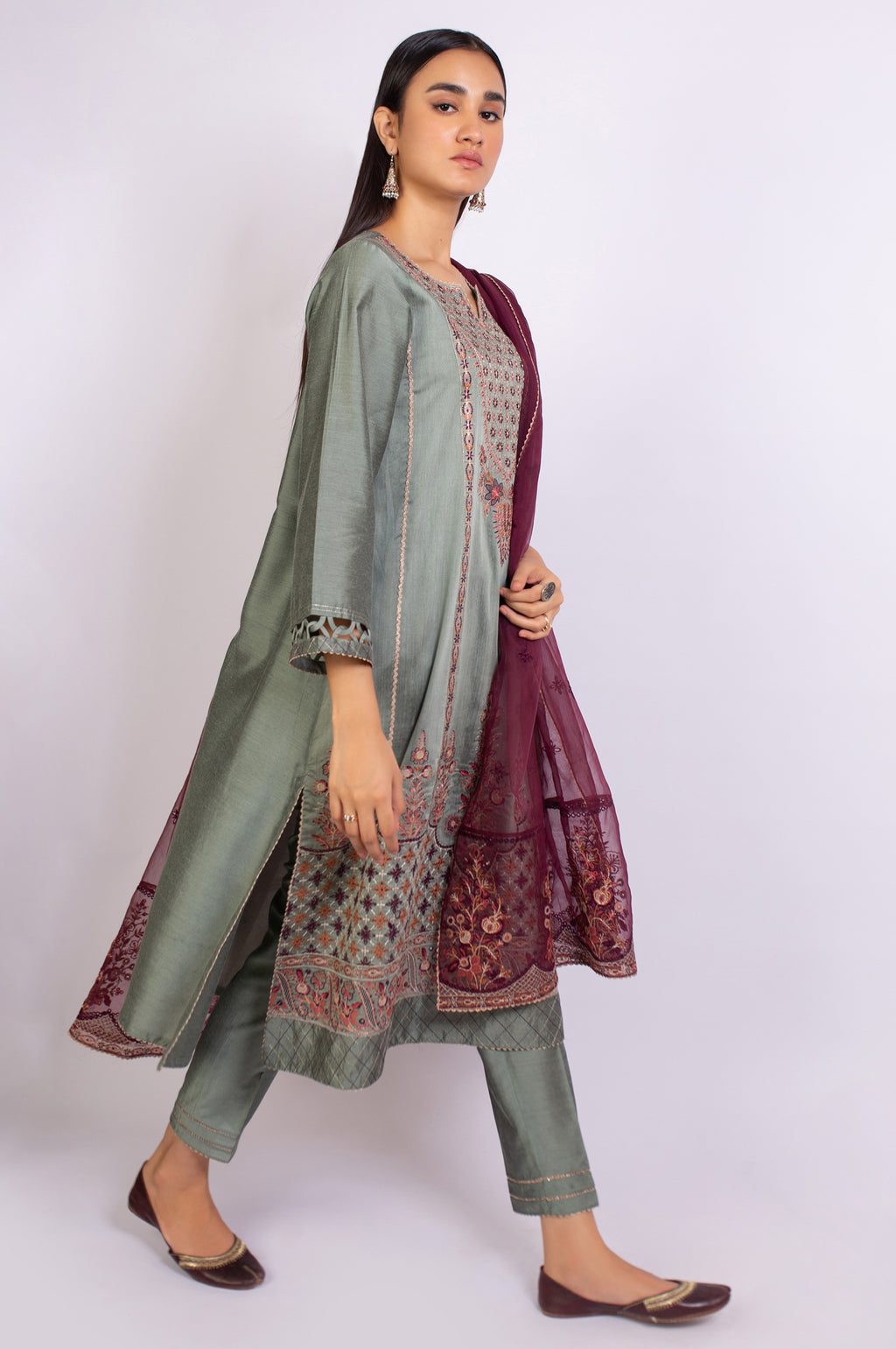 3 Piece Unstitched Embroidered Cotton Silk Suit