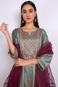 3 Piece Unstitched Embroidered Cotton Silk Suit