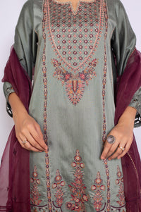 3 Piece Unstitched Embroidered Cotton Silk Suit