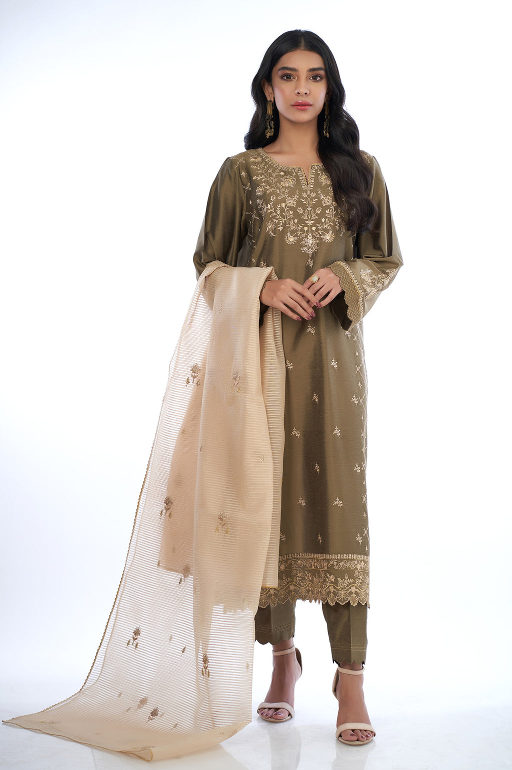 3 Piece Unstitched Embroidered Cotton Silk Suit