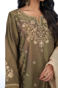 3 Piece Unstitched Embroidered Cotton Silk Suit
