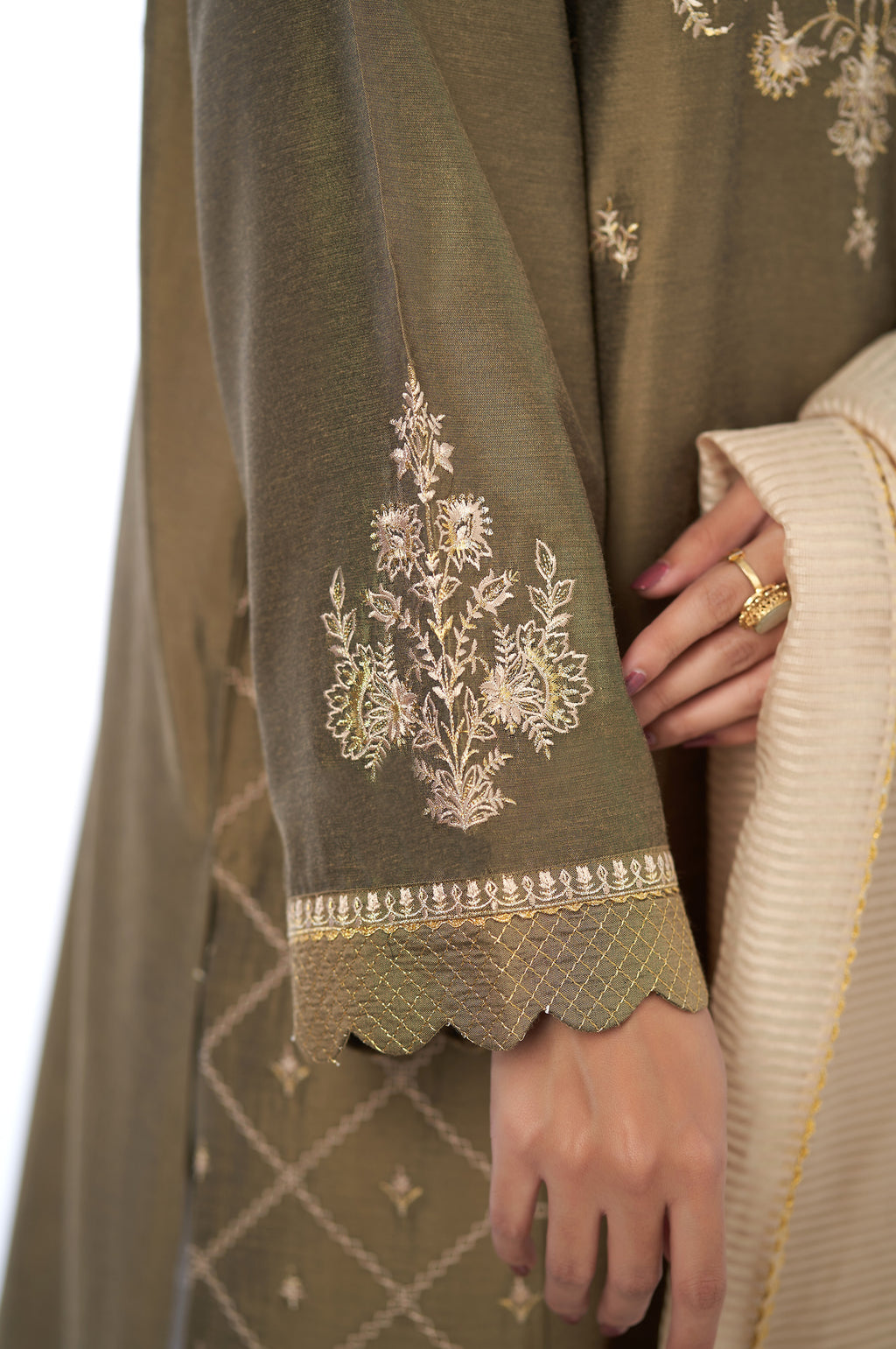 3 Piece Unstitched Embroidered Cotton Silk Suit