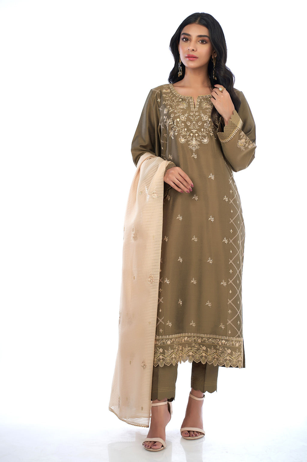 3 Piece Unstitched Embroidered Cotton Silk Suit