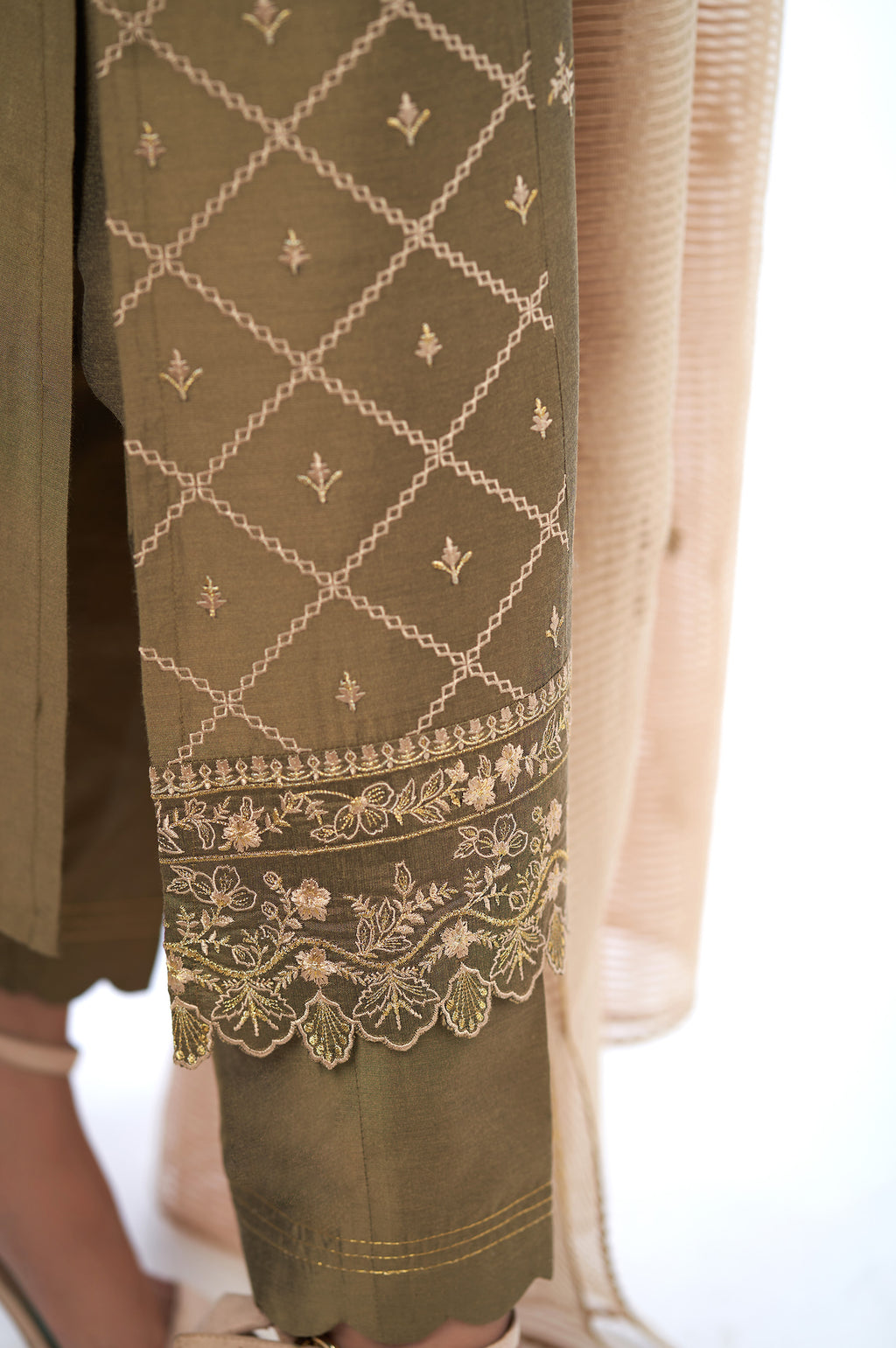 3 Piece Unstitched Embroidered Cotton Silk Suit