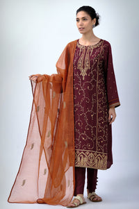 3 Piece Unstitched Embroidered Cotton Silk Suit