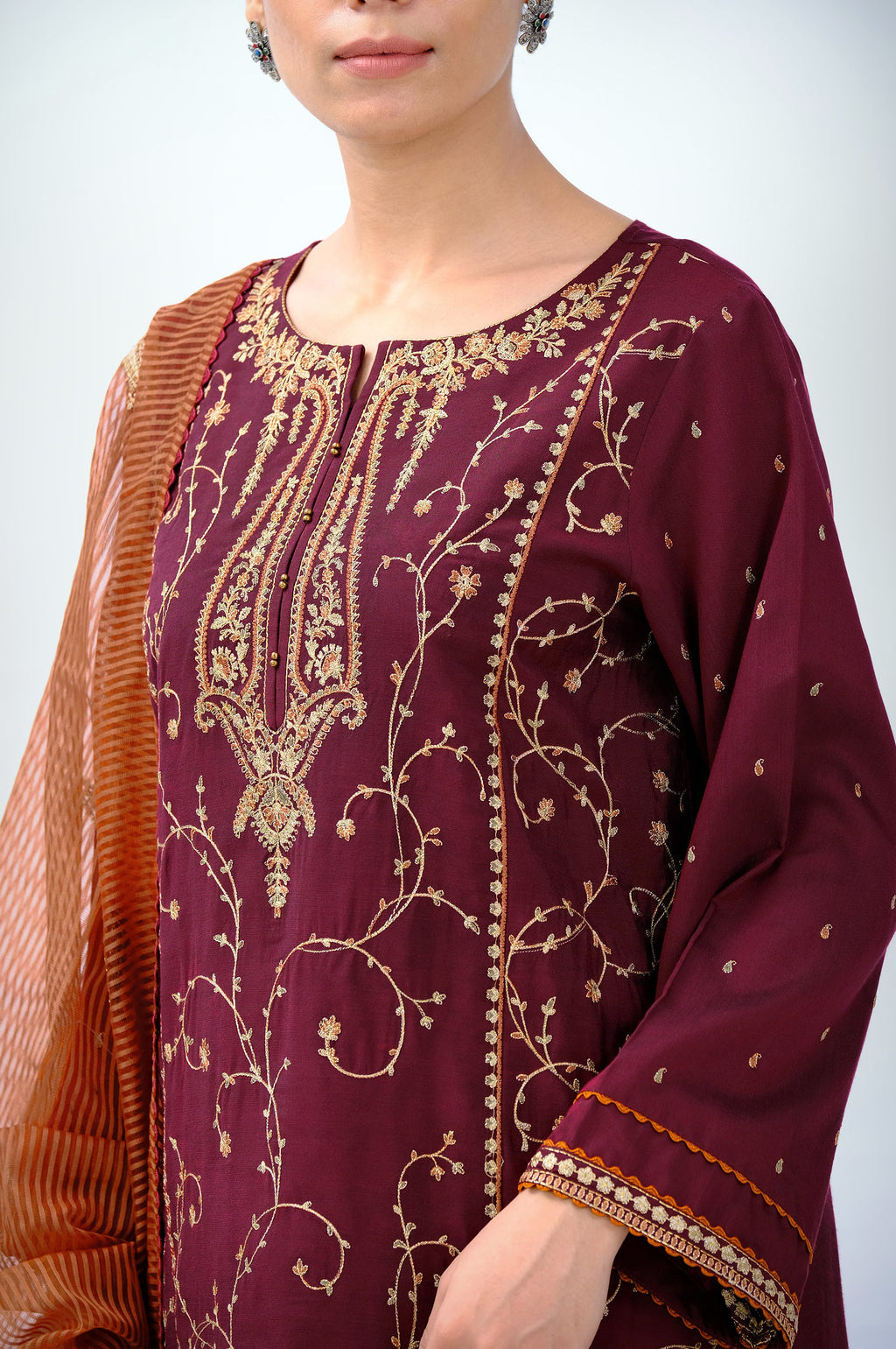 3 Piece Unstitched Embroidered Cotton Silk Suit