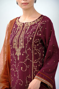 3 Piece Unstitched Embroidered Cotton Silk Suit