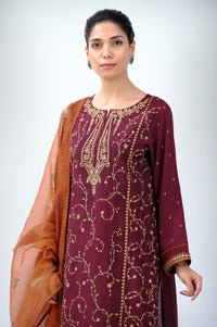 3 Piece Unstitched Embroidered Cotton Silk Suit