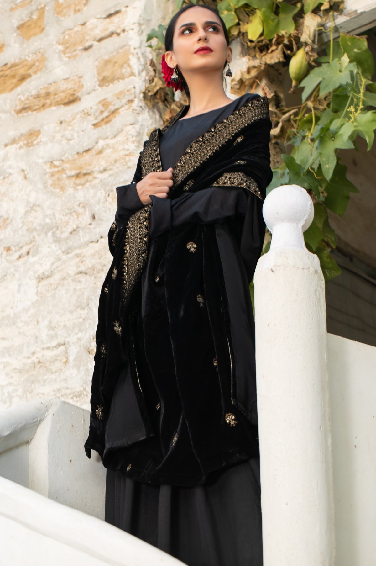 Embroidered Velvet Shawl