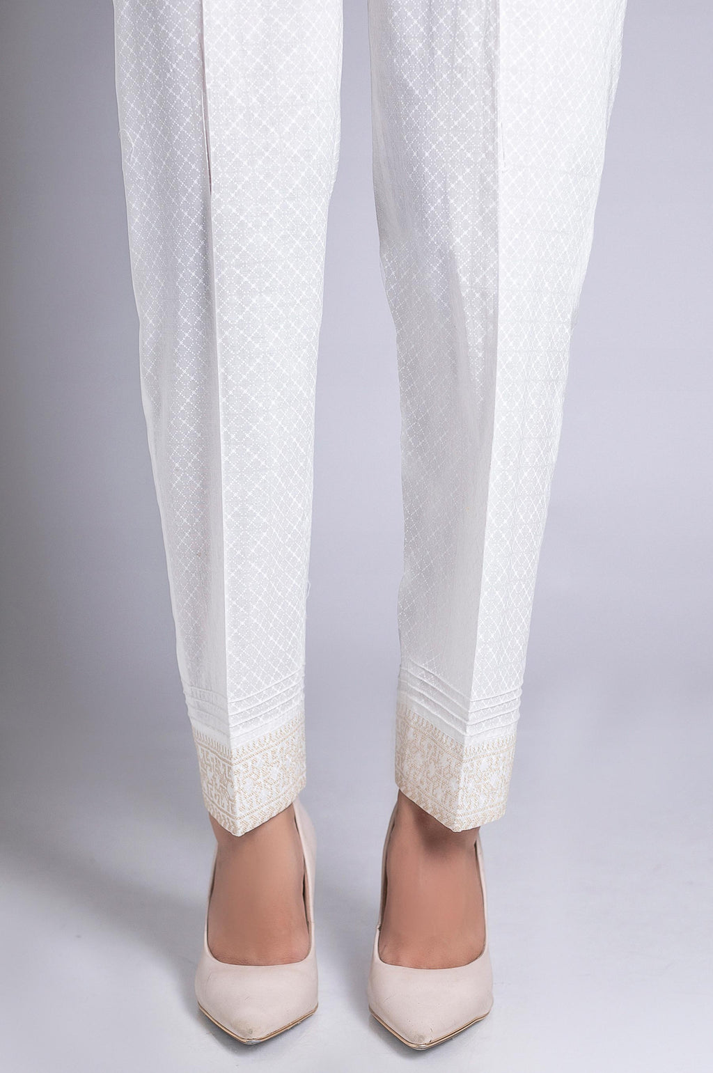 White Paste Embroidered Cigarette Pants