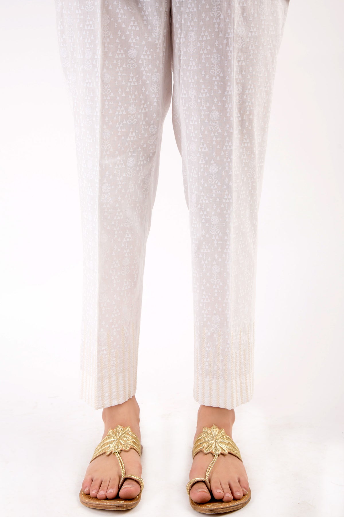 Embroidered Cambric Pants - White Paste