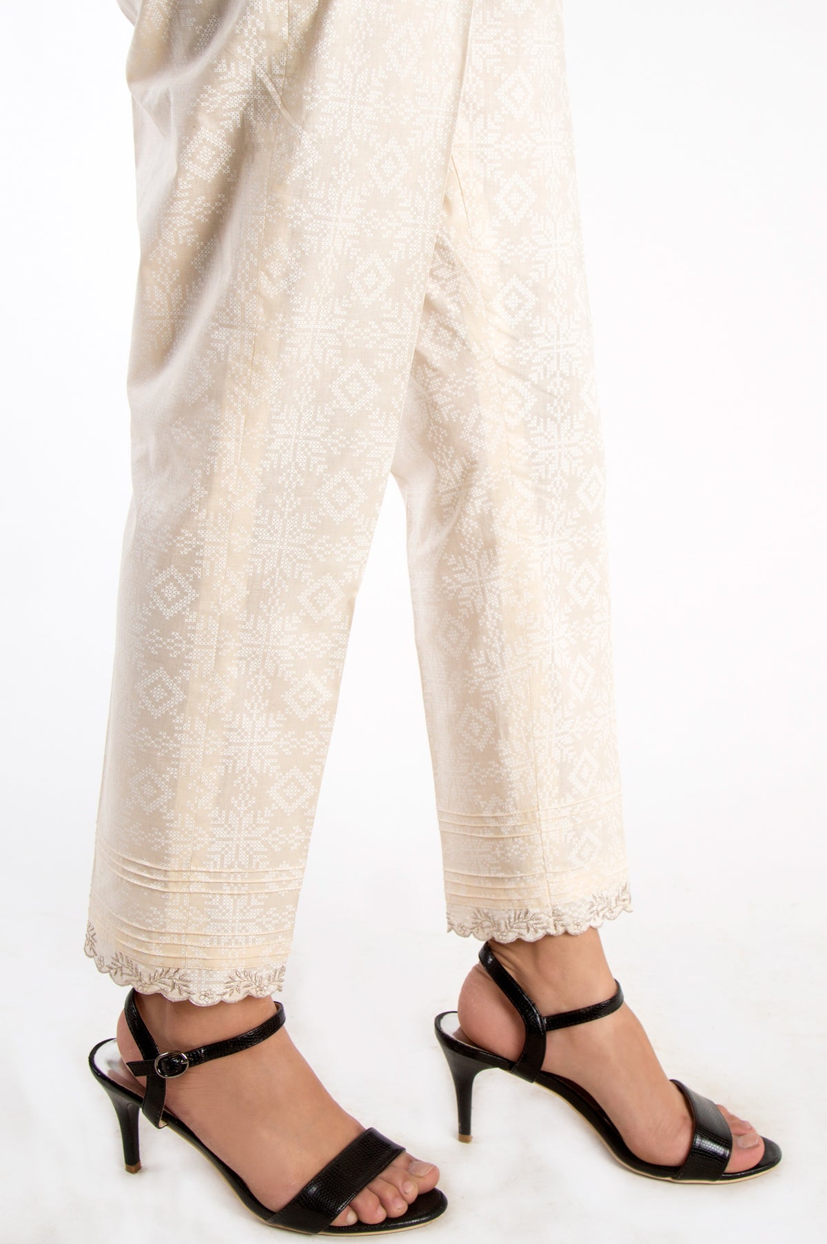 Embellished Cigarette Pants - White Paste/Beige