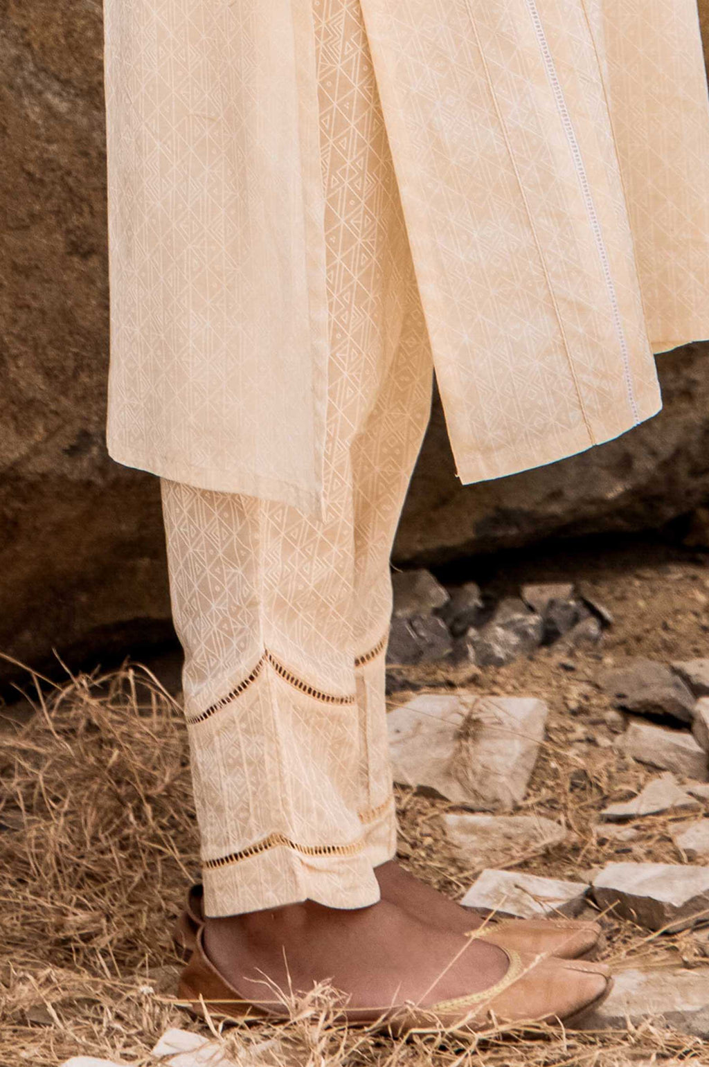 Embellished cigarette Pants  - Beige