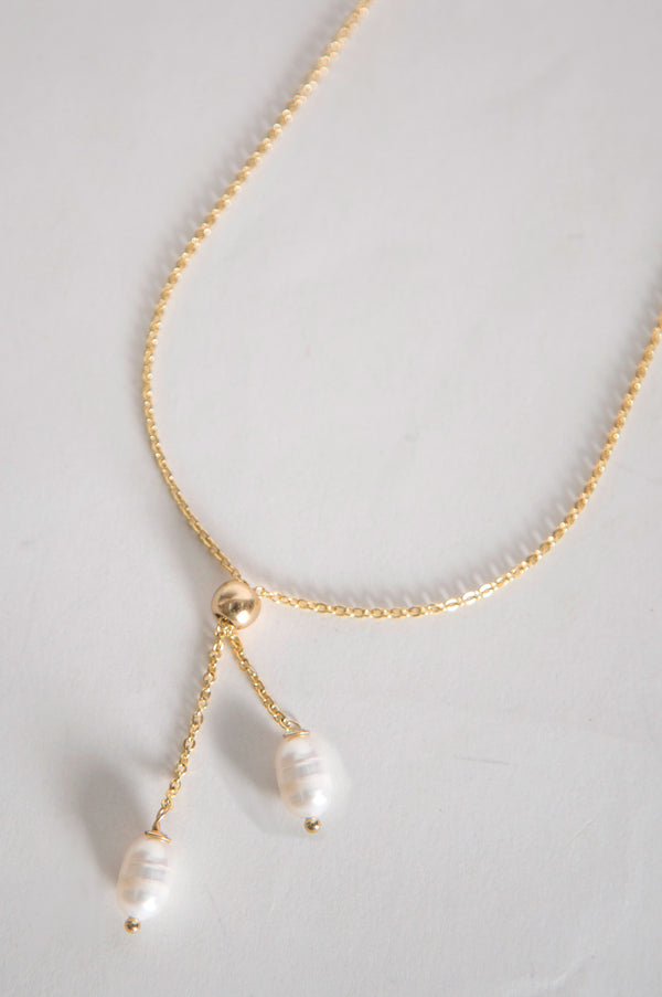 Double Pearl Drop Necklace