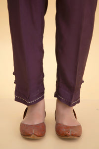 Basic Raw Silk Cigarette Pants - Purple