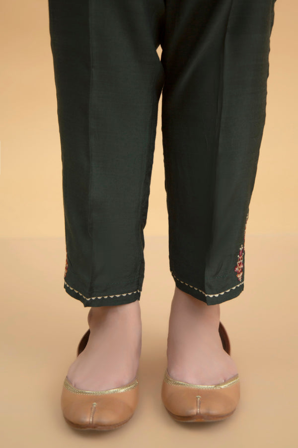 Basic Raw Silk Cigarette Pants - Green