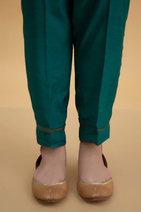 Basic Raw Silk Cigarette Pants - Sea Green