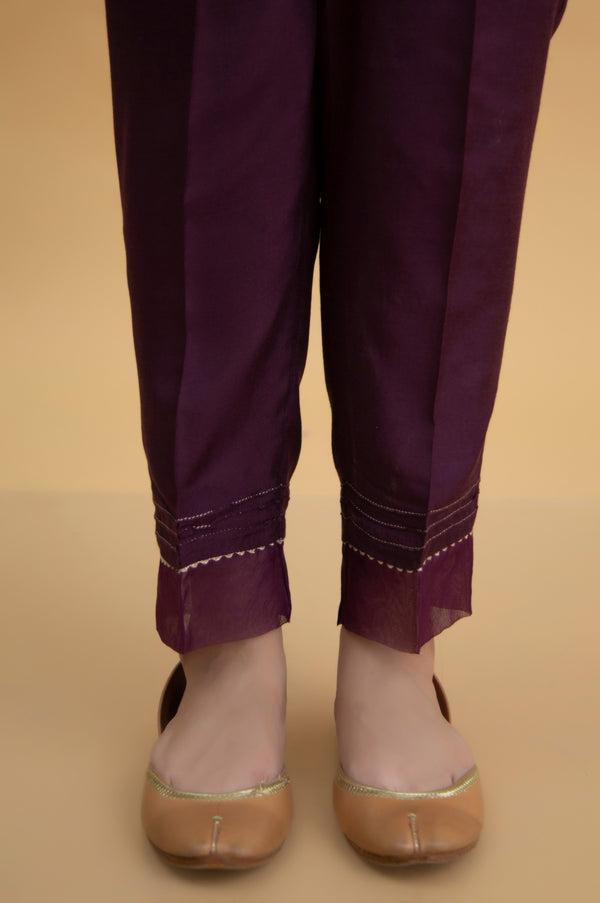 Basic Raw Silk Cigarette Pants - Purple