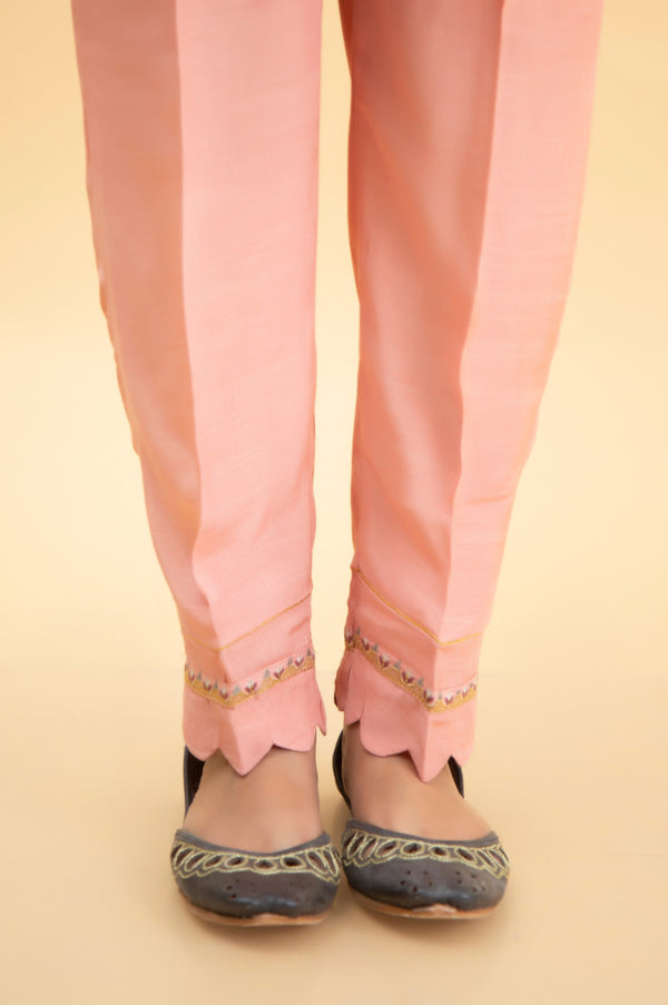 Basic Raw Silk Cigarette Pants - Pink