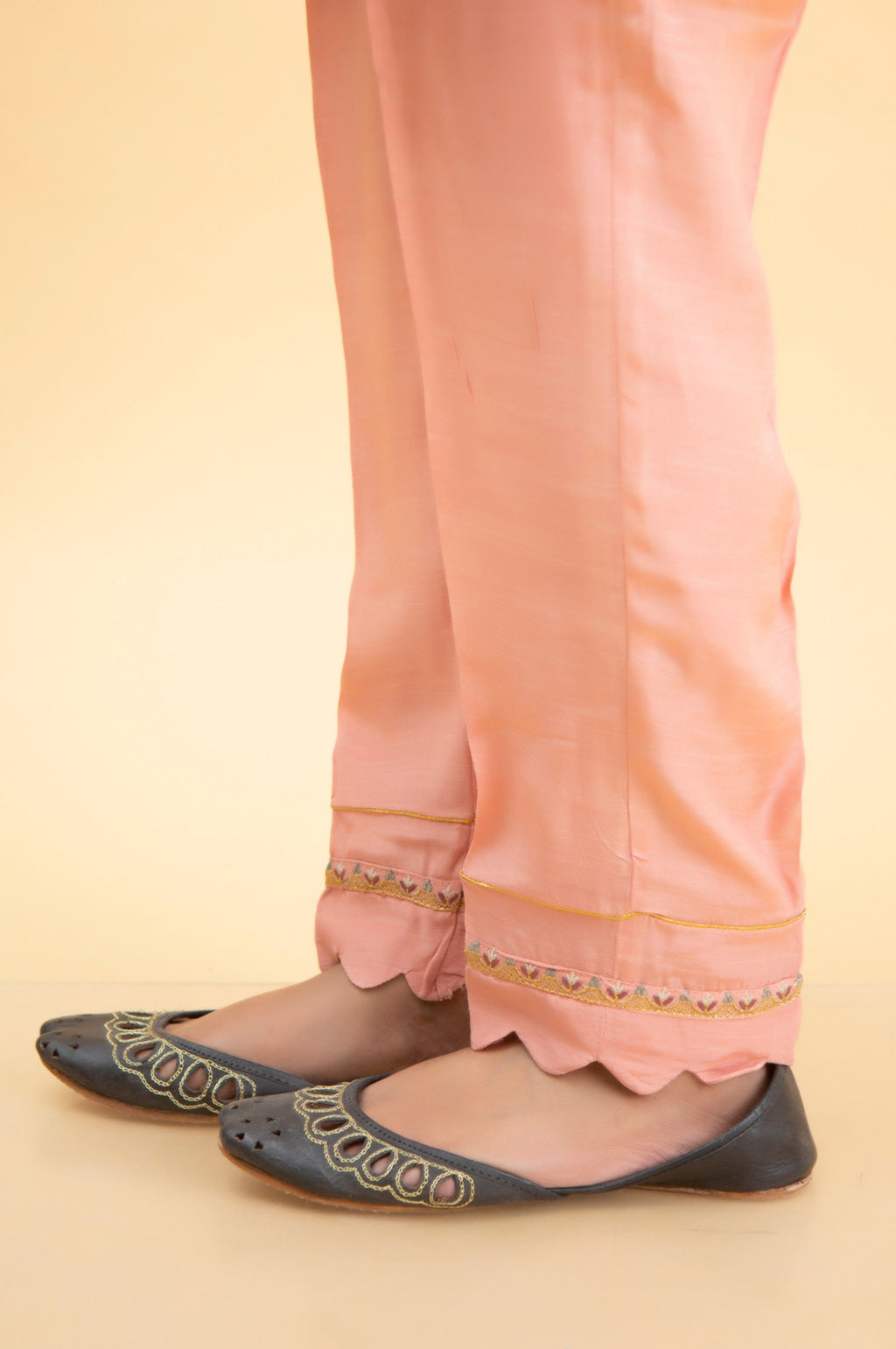 Basic Raw Silk Cigarette Pants - Pink