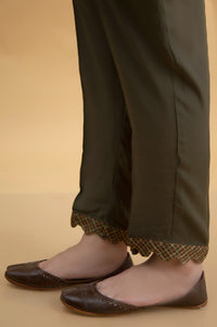 Basic Raw Silk Cigarette Pants - Green