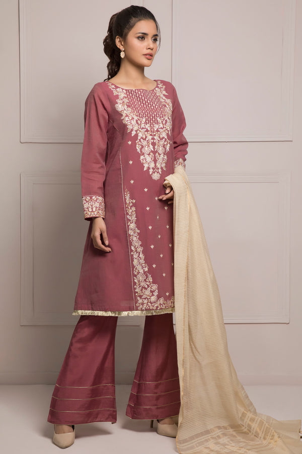 3 Piece Embroidered Unstitched Suit-Fabric: Cotton
